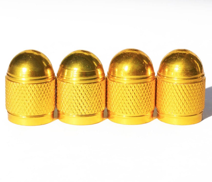 Gold Dome Aluminum Tire Valve Caps - Sets of 4, 8, 12 or 20 - Universal, Fits all Vehicles