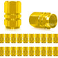 Gold Hex Aluminum Tire Valve Caps - Sets of 4, 8, 12 or 20 - Universal, Fits on all Vehicles