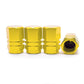 Gold Hex Aluminum Tire Valve Caps - Sets of 4, 8, 12 or 20 - Universal, Fits on all Vehicles