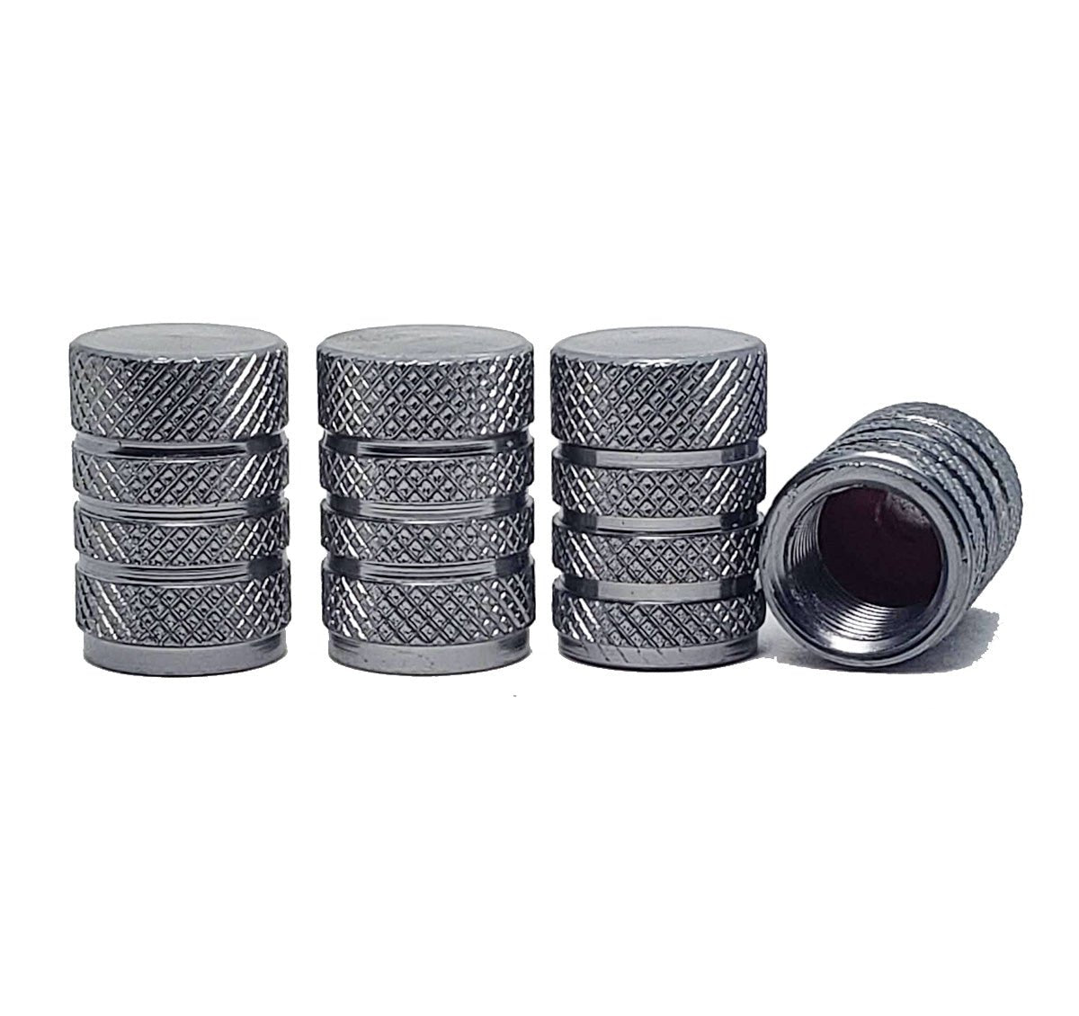 Gray Barrel Aluminum Tire Valve Caps - Universal, Fits on all Vehicles