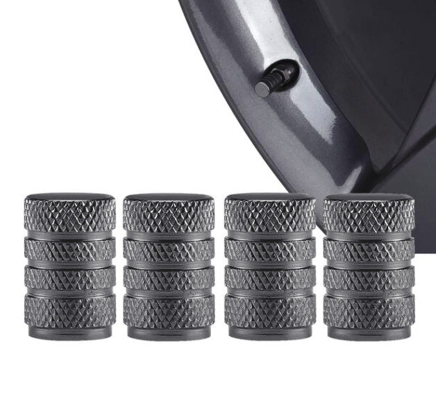 Gray Barrel Aluminum Tire Valve Caps - Universal, Fits on all Vehicles