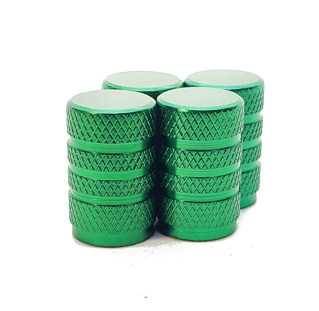 Green Barrel Aluminum Tire Valve Caps - Universal, Fits on all Vehicles