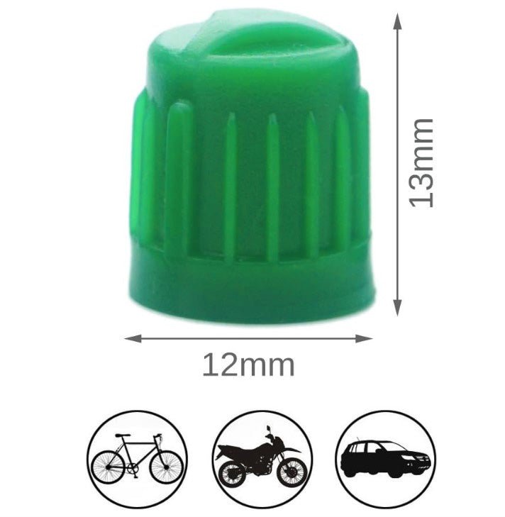 Green Tire Valve Caps - Heavy Duty Plastic - Universal