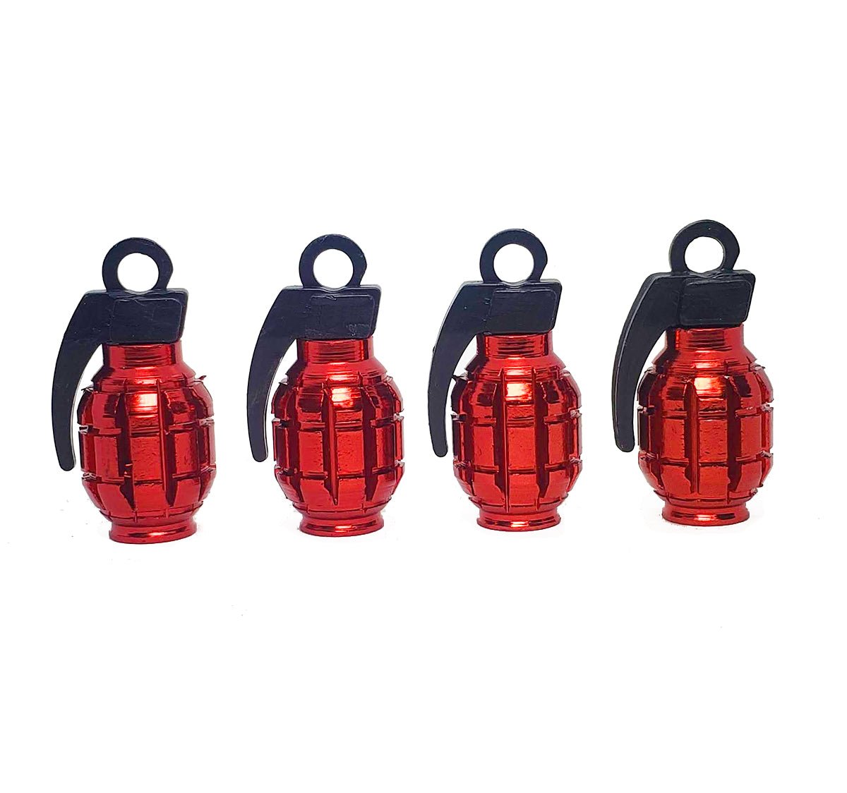 Grenade Style Aluminum Tire Valve Stem Caps - Set of Four - Universal