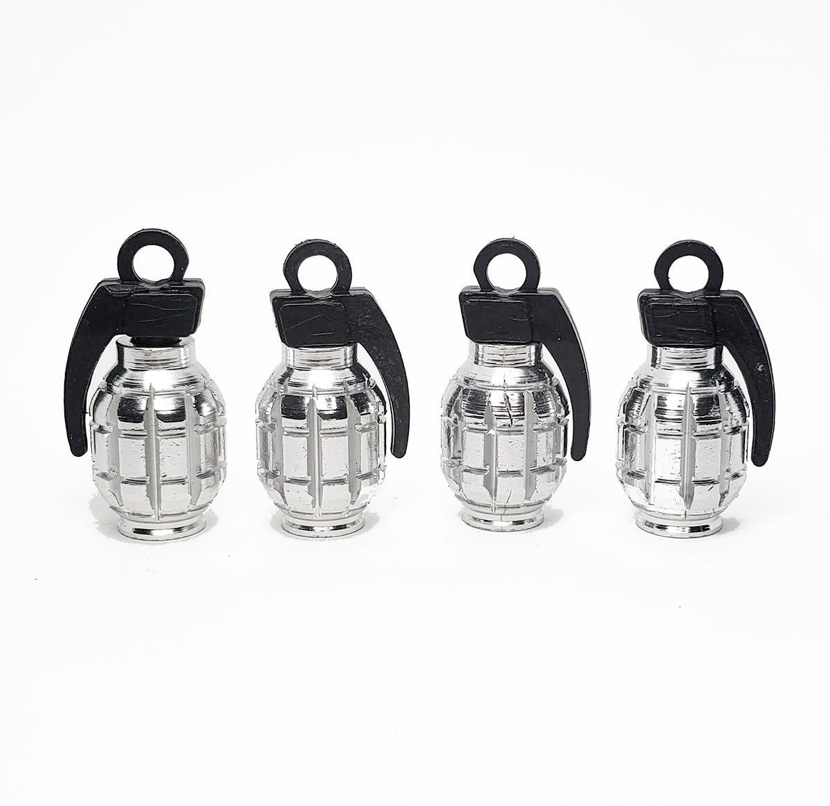 Grenade Style Aluminum Tire Valve Stem Caps - Set of Four - Universal