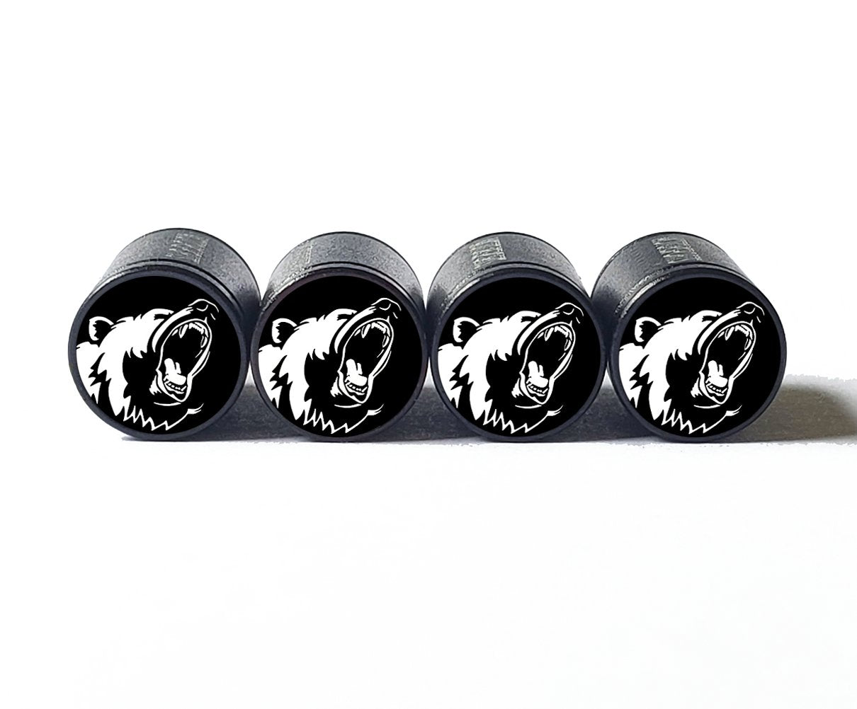 Grizzly Bear Tire Valve Caps - Black Aluminum - Set of Four