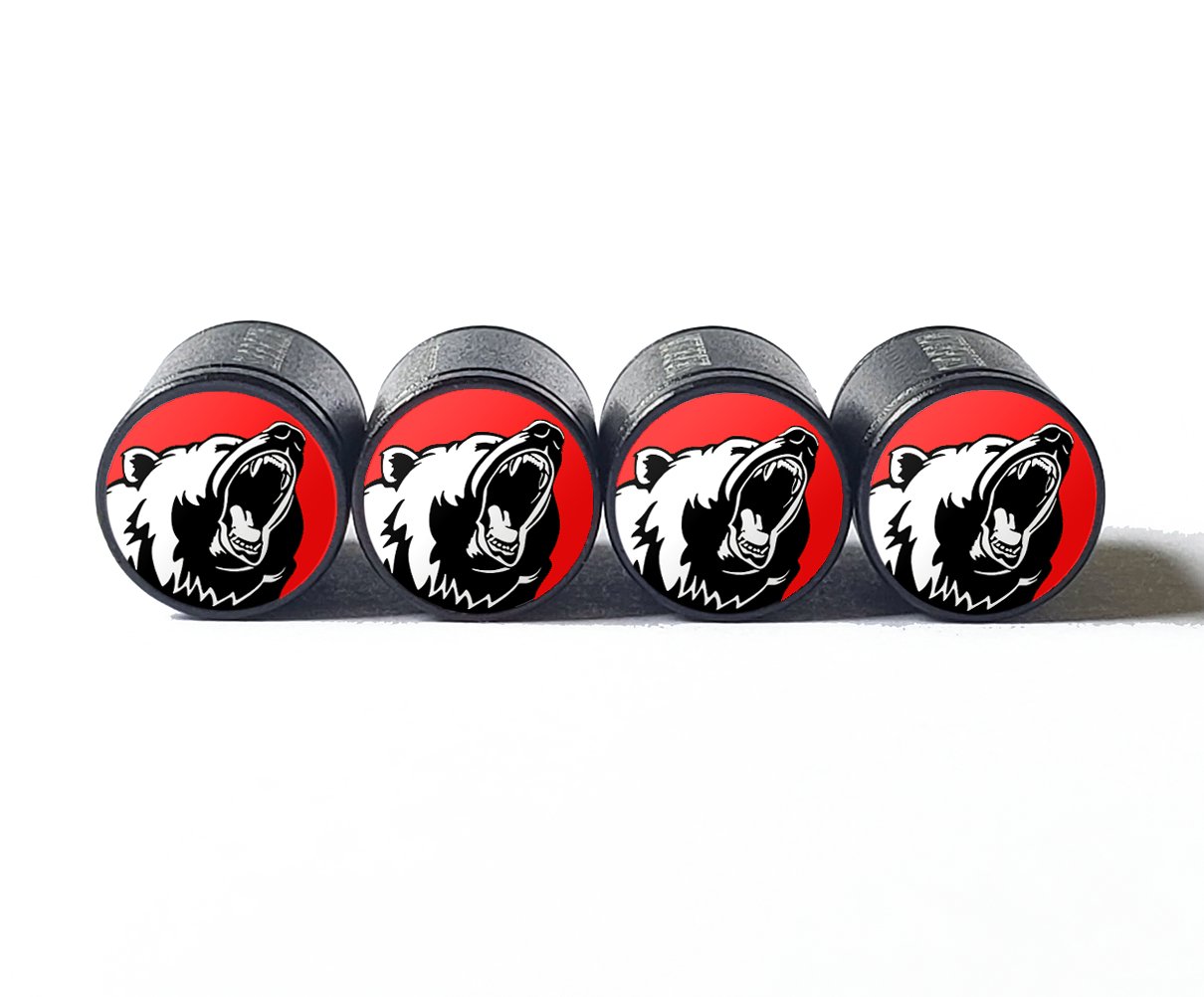 Grizzly Bear Tire Valve Caps - Black Aluminum - Set of Four