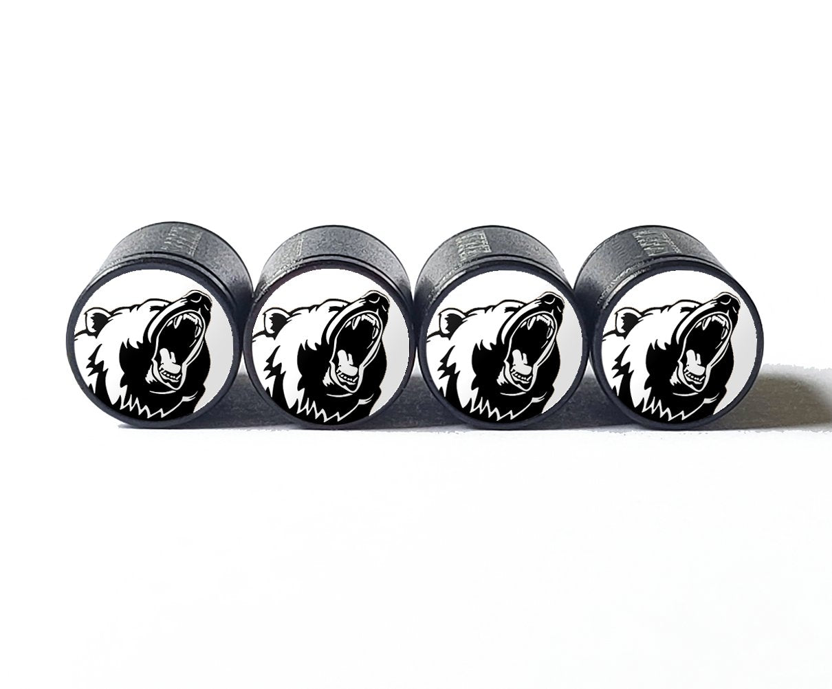 Grizzly Bear Tire Valve Caps - Black Aluminum - Set of Four