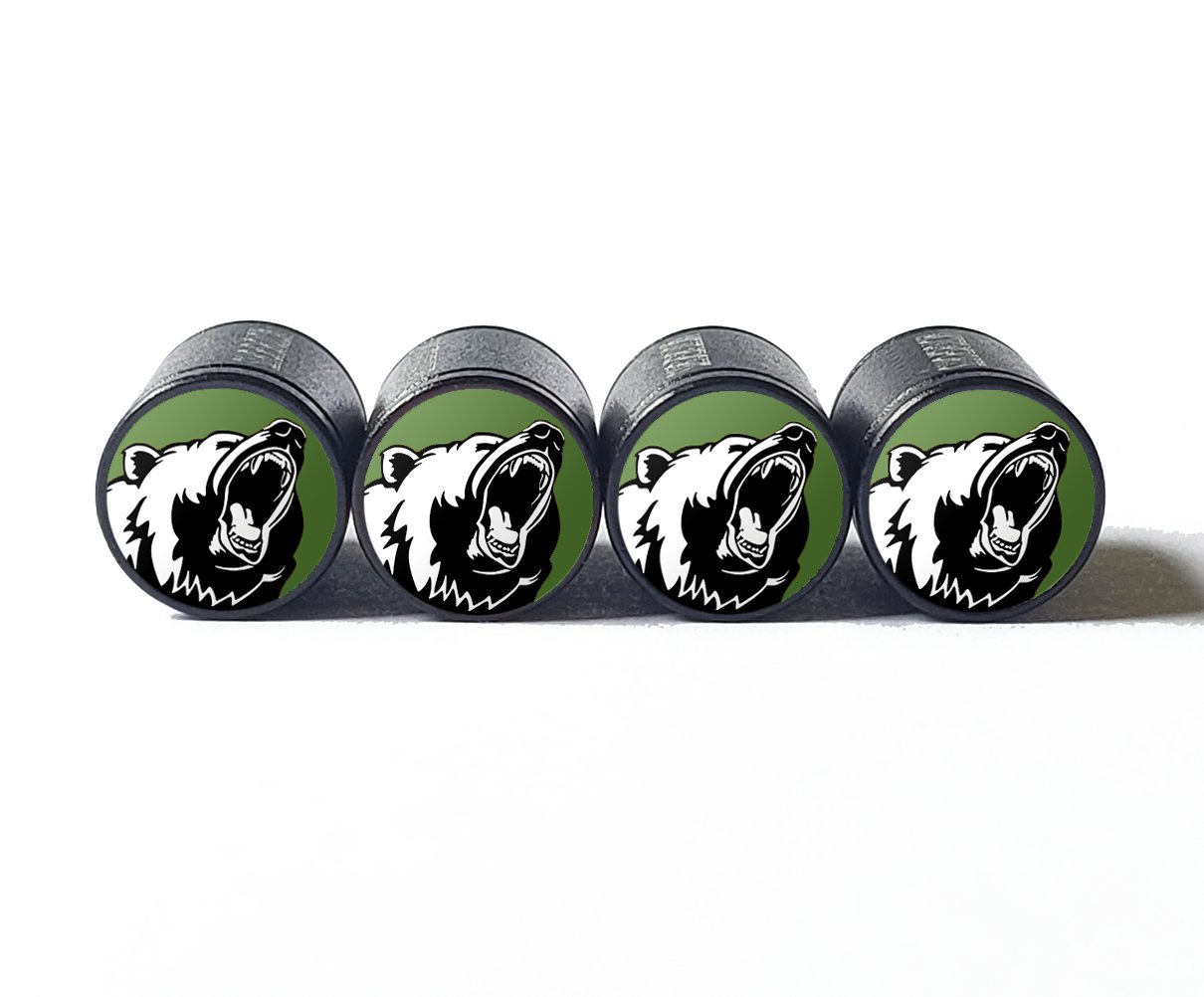 Grizzly Bear Tire Valve Caps - Black Aluminum - Set of Four