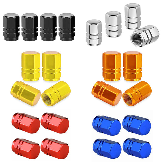 Hex Aluminum Tire Valve Caps - Universal, Fits on all Vehicles