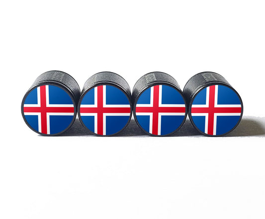 Iceland Icelandic Flag Tire Valve Stem Caps - Black Aluminum - Set of Four