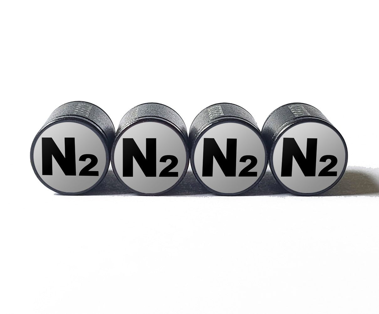 Light Gray N2 Nitrogen Tire Valve Stem Caps - Black Aluminum - Universal