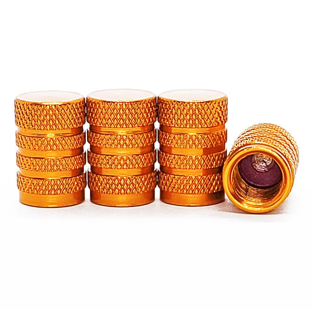 Orange Barrel Aluminum Tire Valve Caps - Universal, Fits on all Vehicles