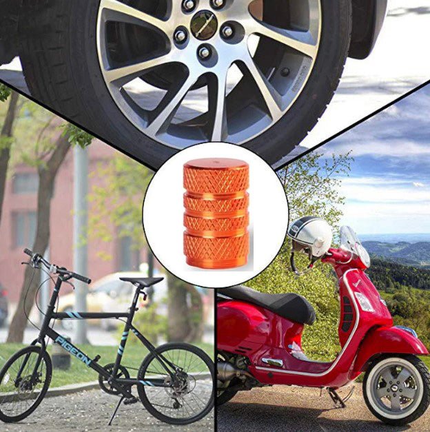 Orange Barrel Aluminum Tire Valve Caps - Universal, Fits on all Vehicles