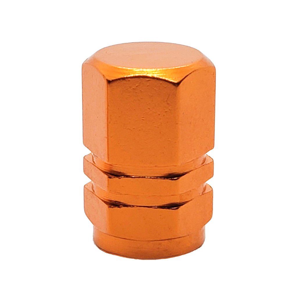 Orange Hex Aluminum Tire Valve Caps - Universal, Fits on all Vehicles