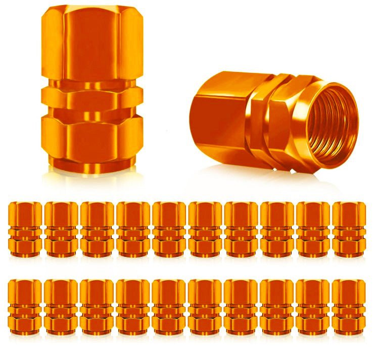 Orange Hex Aluminum Tire Valve Caps - Universal, Fits on all Vehicles