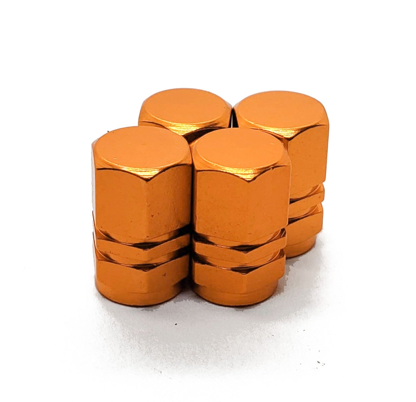 Orange Hex Aluminum Tire Valve Caps - Universal, Fits on all Vehicles