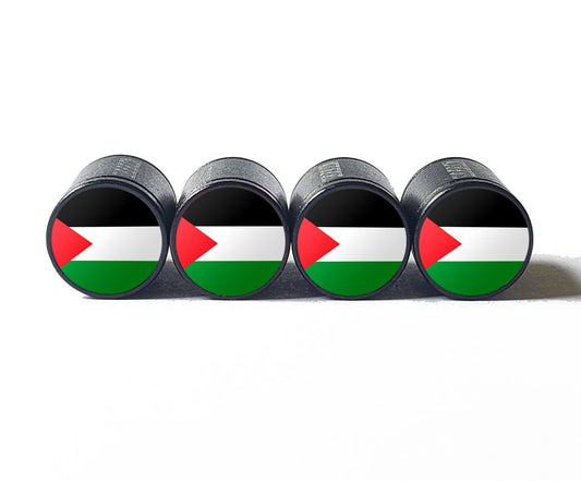 Palestine Palestinian Flag Tire Valve Caps - Black Aluminum - Set of Four