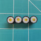 White Daisy Flower Tire Valve Caps - Black Aluminum - Set of Four