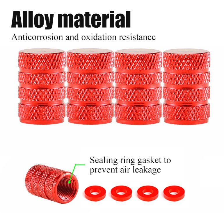 Red Barrel Aluminum Tire Valve Caps - Universal, Fits on all Vehicles