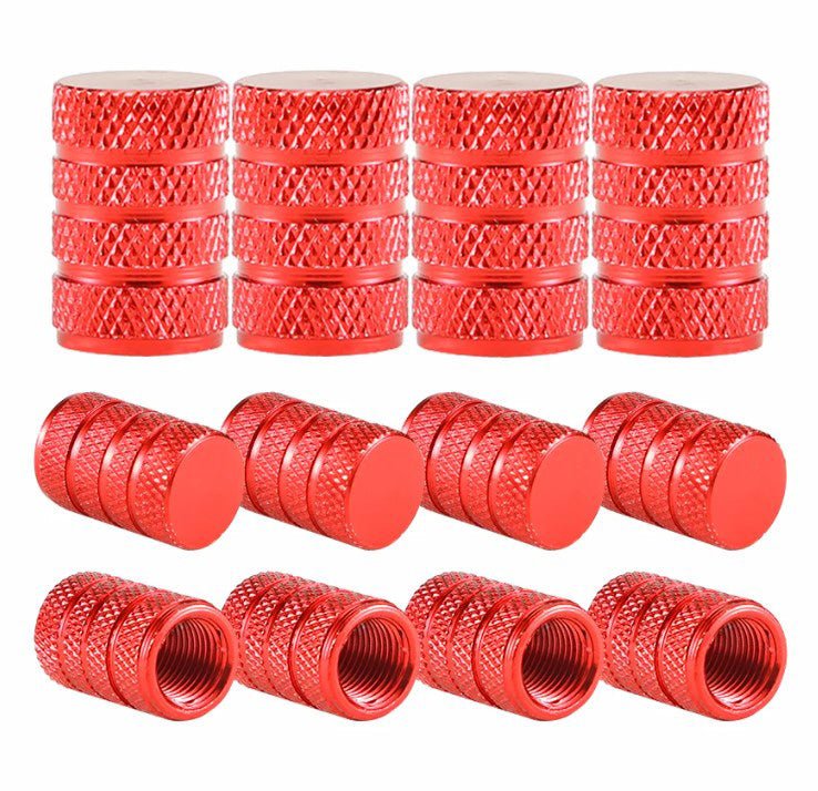 Red Barrel Aluminum Tire Valve Caps - Universal, Fits on all Vehicles