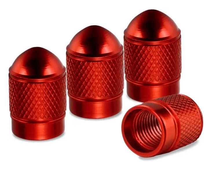 Red Dome Aluminum Tire Valve Caps - Sets of 4, 8, 12 or 20 - Universal, Fits all Vehicles