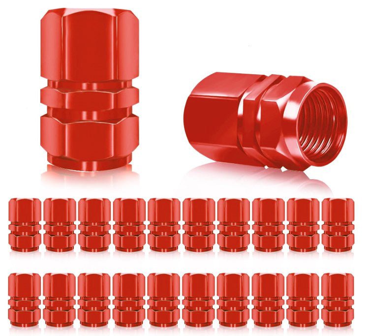 Red Hex Aluminum Tire Valve Caps - Universal, Fits on all Vehicles