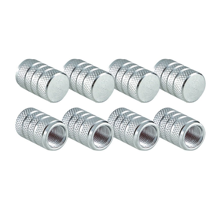 Silver Barrel Aluminum Tire Valve Caps - Universal, Fits on all Vehicles