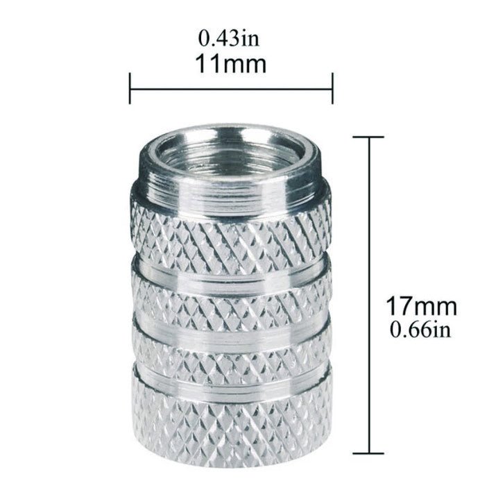 Silver Barrel Aluminum Tire Valve Caps - Universal, Fits on all Vehicles