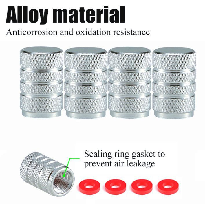 Silver Barrel Aluminum Tire Valve Caps - Universal, Fits on all Vehicles