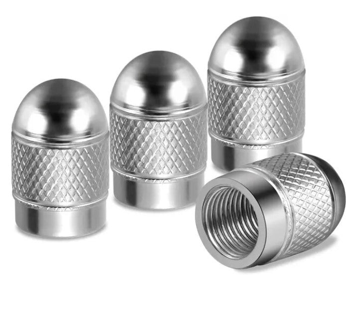 Silver Dome Aluminum Tire Valve Caps - Sets of 4, 8, 12 or 20 - Universal, Fits all Vehicles