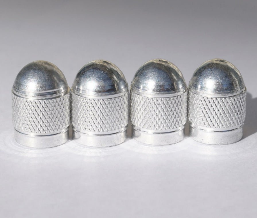 Silver Dome Aluminum Tire Valve Caps - Sets of 4, 8, 12 or 20 - Universal, Fits all Vehicles