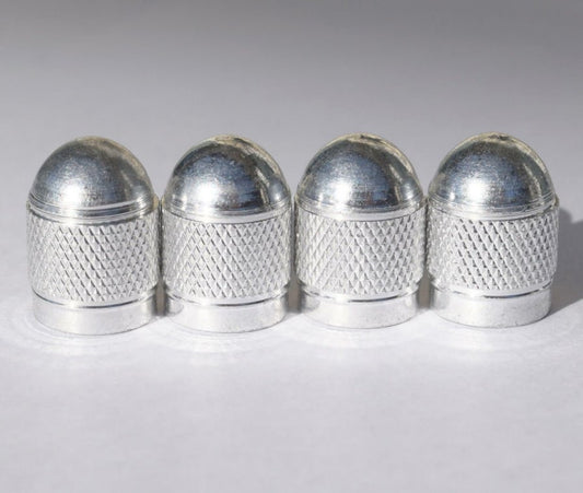 Silver Dome Aluminum Tire Valve Caps - Sets of 4, 8, 12 or 20 - Universal, Fits all Vehicles