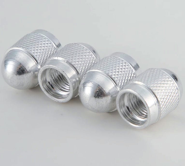 Silver Dome Aluminum Tire Valve Caps - Sets of 4, 8, 12 or 20 - Universal, Fits all Vehicles