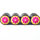 Sliced Pink Grapefruit Tire Valve Caps - Black Aluminum - Set of Four