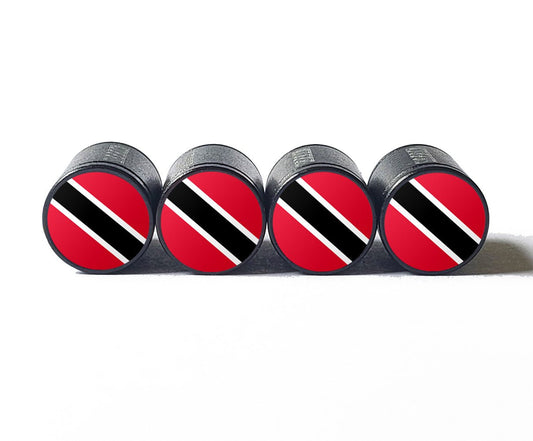 Trinidad and Tobago Flag Tire Valve Stem Caps - Black Aluminum - Set of Four