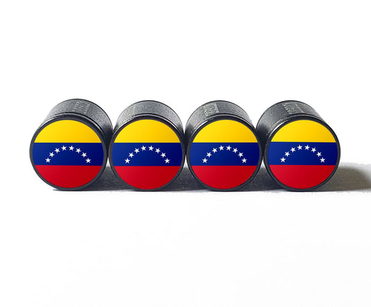 Venezuela Flag Tire Valve Stem Caps - Black Aluminum - Set of Four