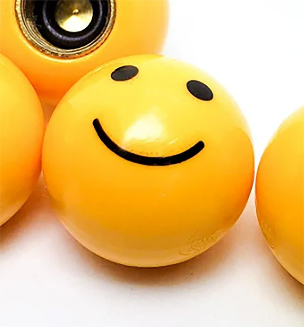 Yellow Smiley Happy Face Tire Valve Caps - Ball Shaped - Set of Four - Universal