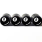 8 Ball Emoji Tire Valve Stem Caps - Black Aluminum - Set of Four