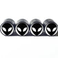 Alien Face Tire Valve Caps - Black Aluminum - Set of Four (5 colors)