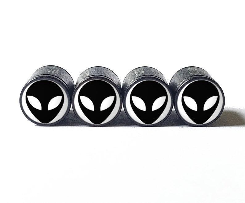 Alien Face Tire Valve Caps - Black Aluminum - Set of Four (5 colors)