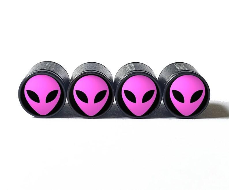 Alien Face Tire Valve Caps - Black Aluminum - Set of Four (5 colors)