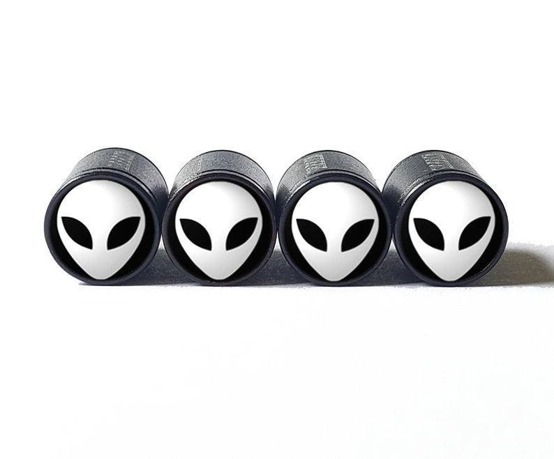 Alien Face Tire Valve Caps - Black Aluminum - Set of Four (5 colors)