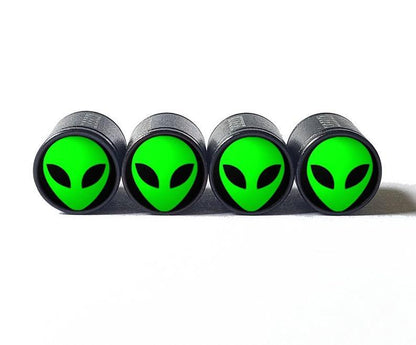 Alien Face Tire Valve Caps - Black Aluminum - Set of Four (5 colors)