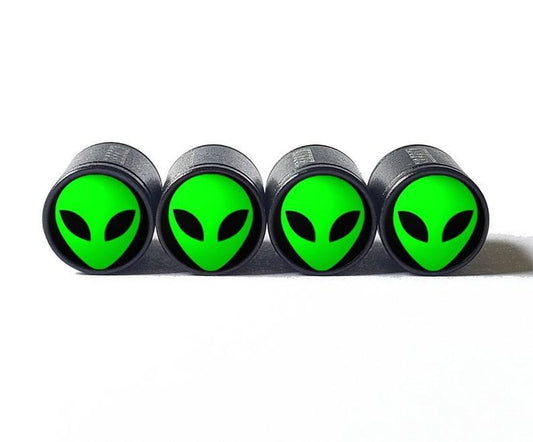 Alien Face Tire Valve Caps - Black Aluminum - Set of Four (5 colors)