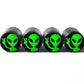 Alien Peace Sign (Style 2) Tire Valve Caps - Black Aluminum - Set of 4