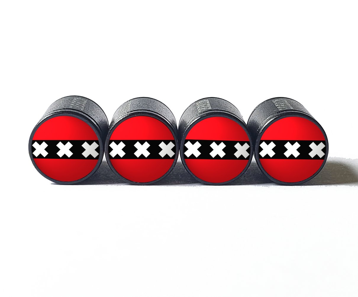 Amsterdam Flag Tire Valve Stem Caps - Black Aluminum - Set of Four