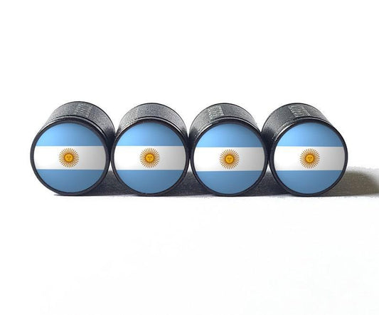 Argentina Flag Tire Valve Stem Caps - Black Aluminum - Set of Four