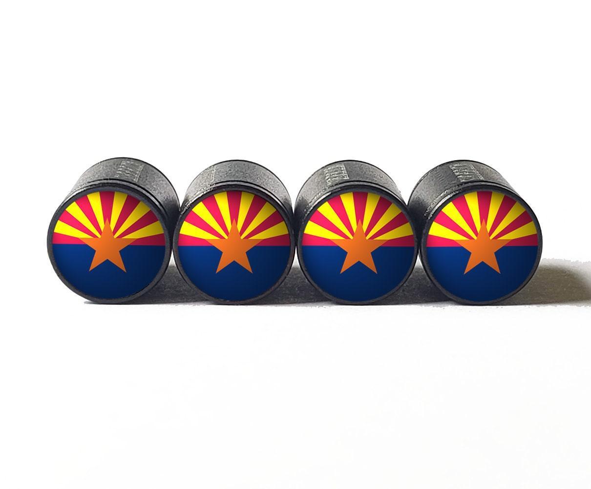 Arizona State Flag Tire Valve Stem Caps - Black Aluminum - Set of Four