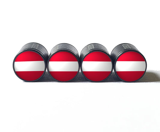 Austria Flag Tire Valve Stem Caps - Black Aluminum - Set of Four